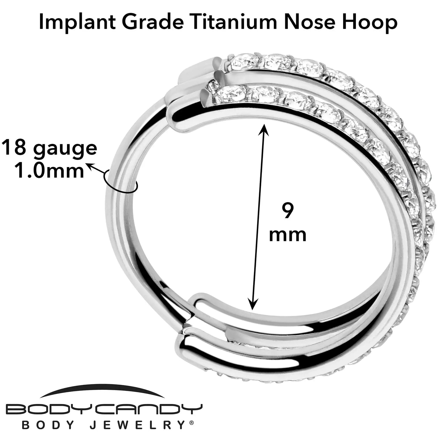 18G Double Row Micro Gem Implant Grade Titanium Hinged Double Hoop Nose Ring - BodyCandy - Flyclothing LLC