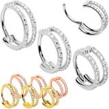 18G Double Row Micro Gem Implant Grade Titanium Hinged Double Hoop Nose Ring - BodyCandy - Flyclothing LLC