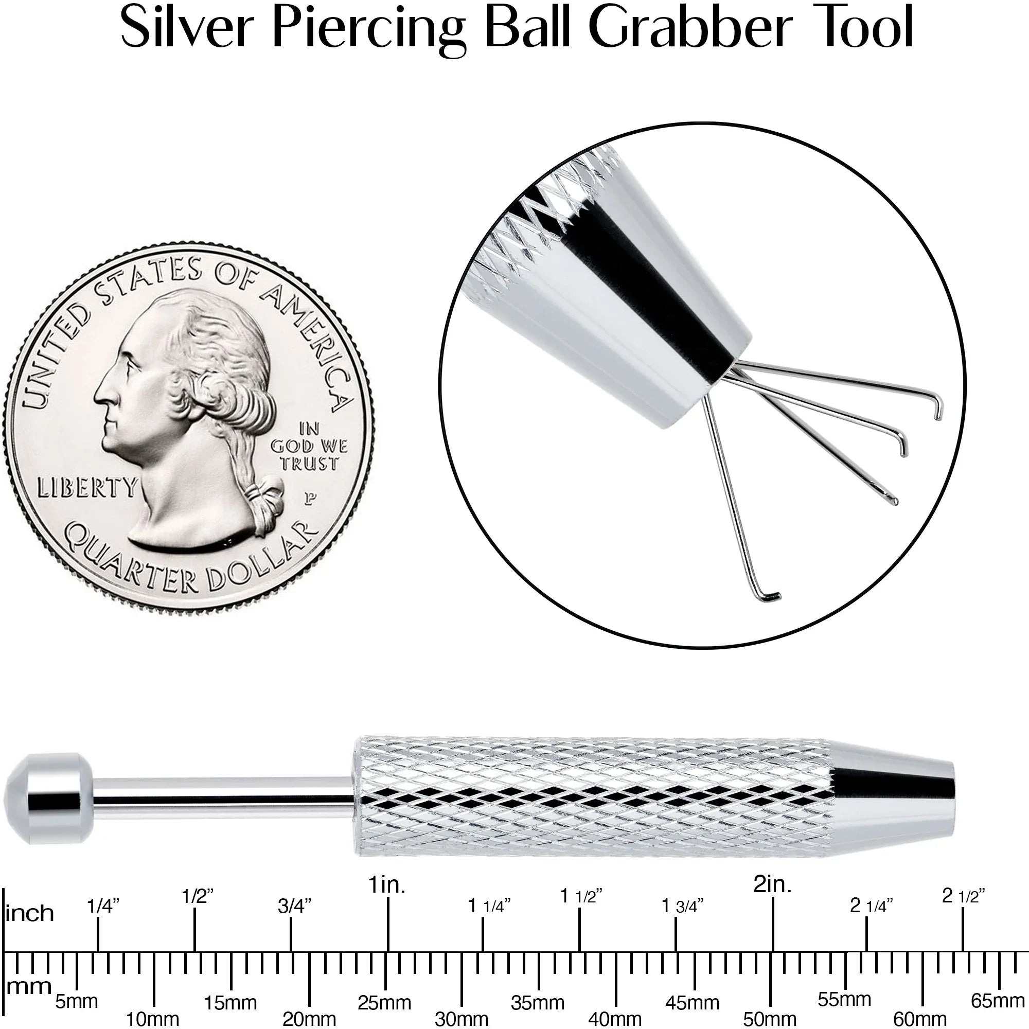 Silver Piercing Ball Grabber Tool 2.48 Inch Length - BodyCandy - Flyclothing LLC