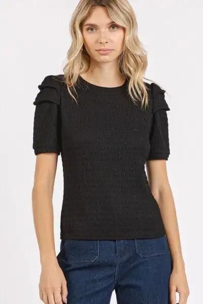 Mittoshop Textured Round Neck Short Sleeve Blouse - Trendsi