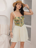 Floral Lace Up Corset Mini Cami Dress - Trendsi