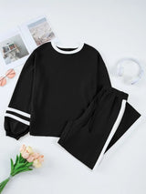 Contrast Trim Round Neck Top and Pants Set - Trendsi - Flyclothing LLC