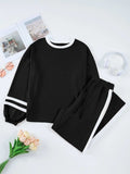 Contrast Trim Round Neck Top and Pants Set - Trendsi - Flyclothing LLC