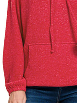 Zenana Brushed Hacci Melange Hooded Sweater - Trendsi - Flyclothing LLC