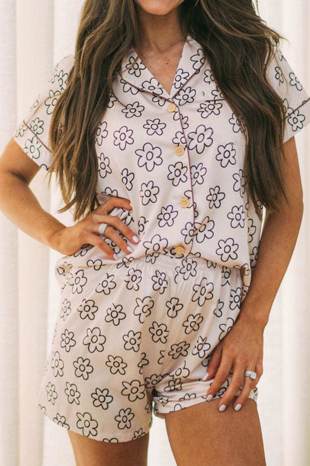 Flower Printed Top and Shorts Lounge Set - Trendsi - Flyclothing LLC