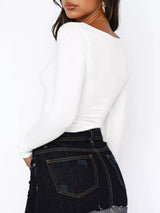 Long Sleeve Sweetheart Neck Crop T-Shirt - Trendsi - Flyclothing LLC