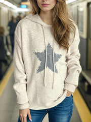 Drawstring Star Long Sleeve Hooded Sweater - Trendsi