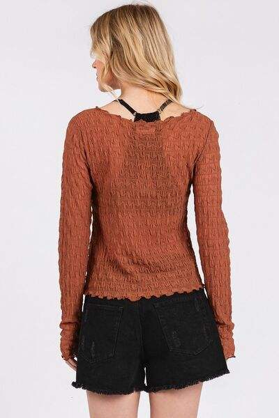 Mittoshop Lettuce Hem Boat Neck Long Sleeve Blouse - Trendsi - Flyclothing LLC