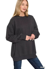 Zenana Oversized Round Neck Fleece Tunic Sweatshirt - Trendsi - Flyclothing LLC