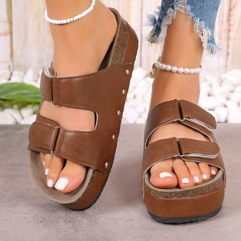 PU Leather Studded Platform Sandals - Trendsi - Flyclothing LLC