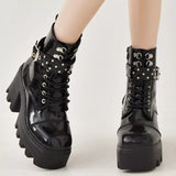 Platform Ankle Boots with Buckle and Studded Detail - Trendsi - Flyclothing LLC