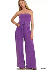 Zenana Acid Washed Strapless Tube Top Jumpsuit - Trendsi - Flyclothing LLC