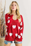 ADORA Full Size Heart V-Neck Knit Top Plus Size - Trendsi