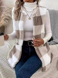 Plaid Open Front Vest Coat - Trendsi