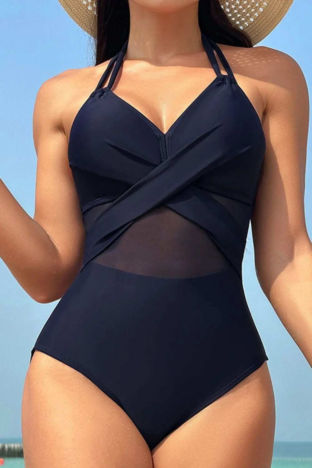 Crisscross Halter Neck One-Piece Swimwear - Trendsi - Flyclothing LLC