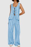 Tied Front Striped Top and Pants Set - Trendsi - Flyclothing LLC