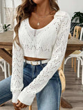 Openwork Collared Neck Long Sleeve Knit Top - Trendsi - Flyclothing LLC