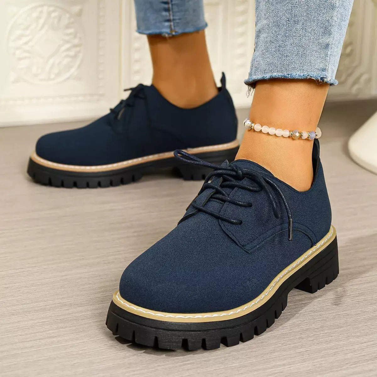 Round Toe Lace-Up Loafers - Trendsi - Flyclothing LLC