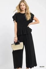 Umgee Linen Blend Smocked Peplum Blouse - Trendsi - Flyclothing LLC