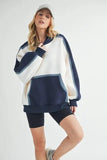 Aemi + Co Color Block Kangaroo Pocketed Hoodie - Trendsi