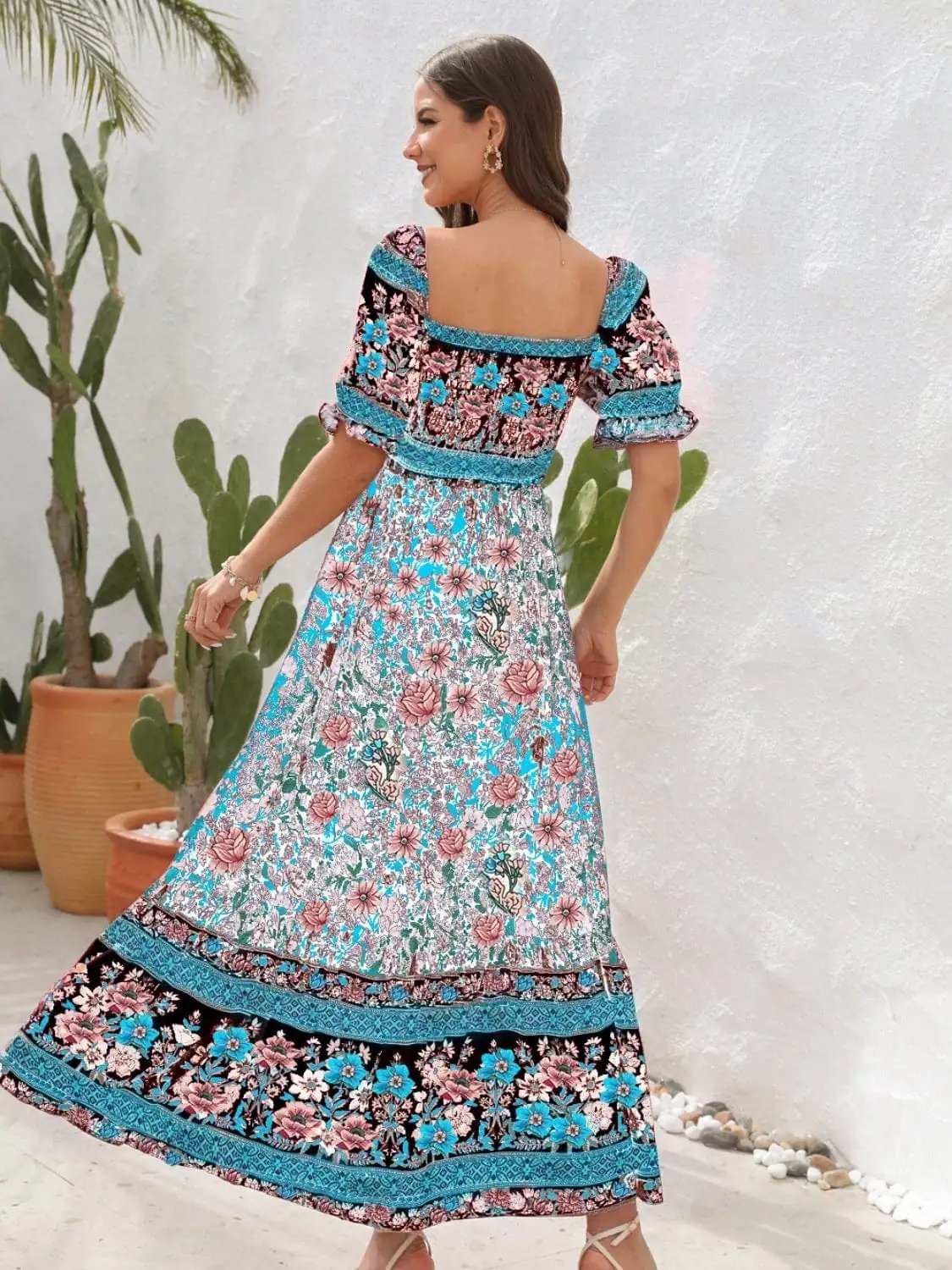 Floral Flounce Sleeve Midi Dress - Trendsi - Flyclothing LLC
