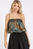 Mittoshop Paisley Patchwork Print Satin Ruffle Crop Cami - Trendsi