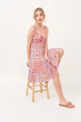 And The Why Tied Front Smocked Back Tiered Boho Printed Dress - Trendsi - Flyclothing LLC