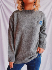 Embroidered Round Neck Dropped Shoulder Sweater - Trendsi