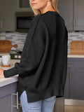 Slit Round Neck Dropped Shoulder Sweater - Trendsi