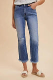 Annie Wear Distressed Raw Hem Straight Leg Cropped Jeans - Trendsi