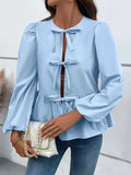 Ivy Lane Peplum Tied Long Sleeve Blouse - Trendsi - Flyclothing LLC