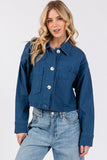 bytos Button Down Cropped Denim Jacket with Patch Pockets - Trendsi