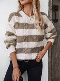 Striped Round Neck Long Sleeve Sweater - Trendsi