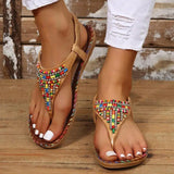 PU Leather Beaded Flat Sandals - Trendsi