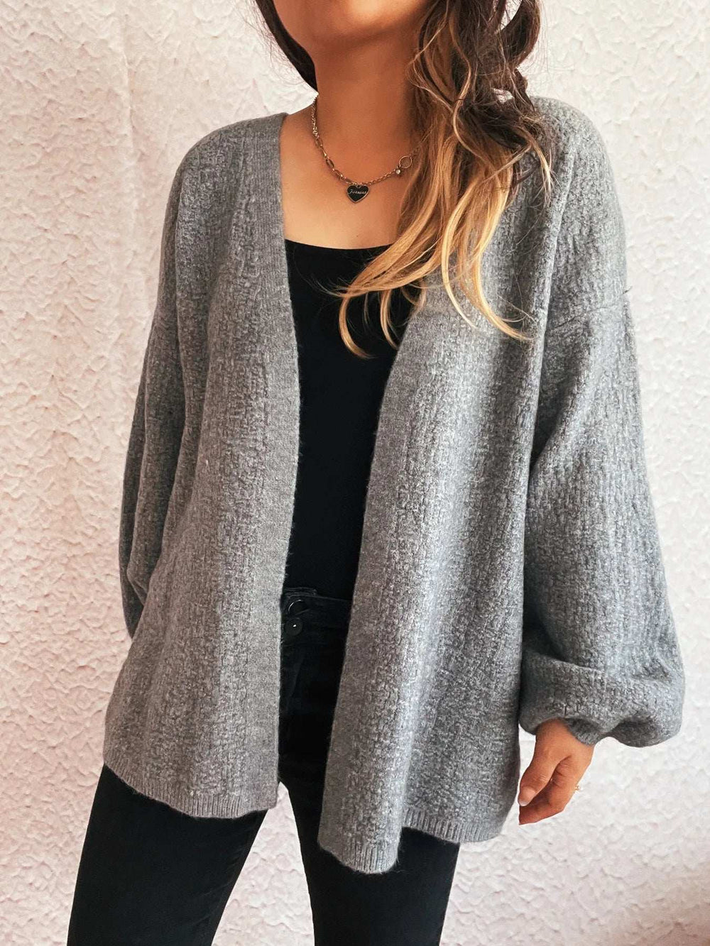 Open Front Long Sleeve Cardigan - Trendsi - Flyclothing LLC