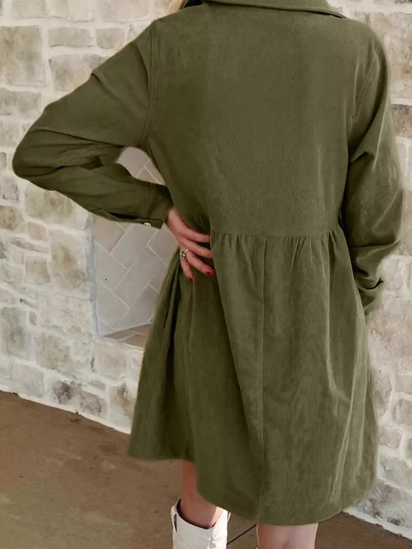 Casual Corduroy Button Detail Mini Dress - Trendsi - Flyclothing LLC