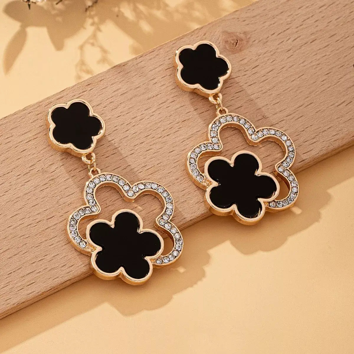 Lucky Clover Dangle Earrings with Rhinestone Accents - Trendsi - Flyclothing LLC