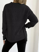 Textured Knit Relaxed Fit Round Neck Sweater - Trendsi - Flyclothing LLC