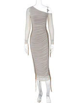 One-Shoulder Ruched Bodycon Midi Dress - Trendsi - Flyclothing LLC