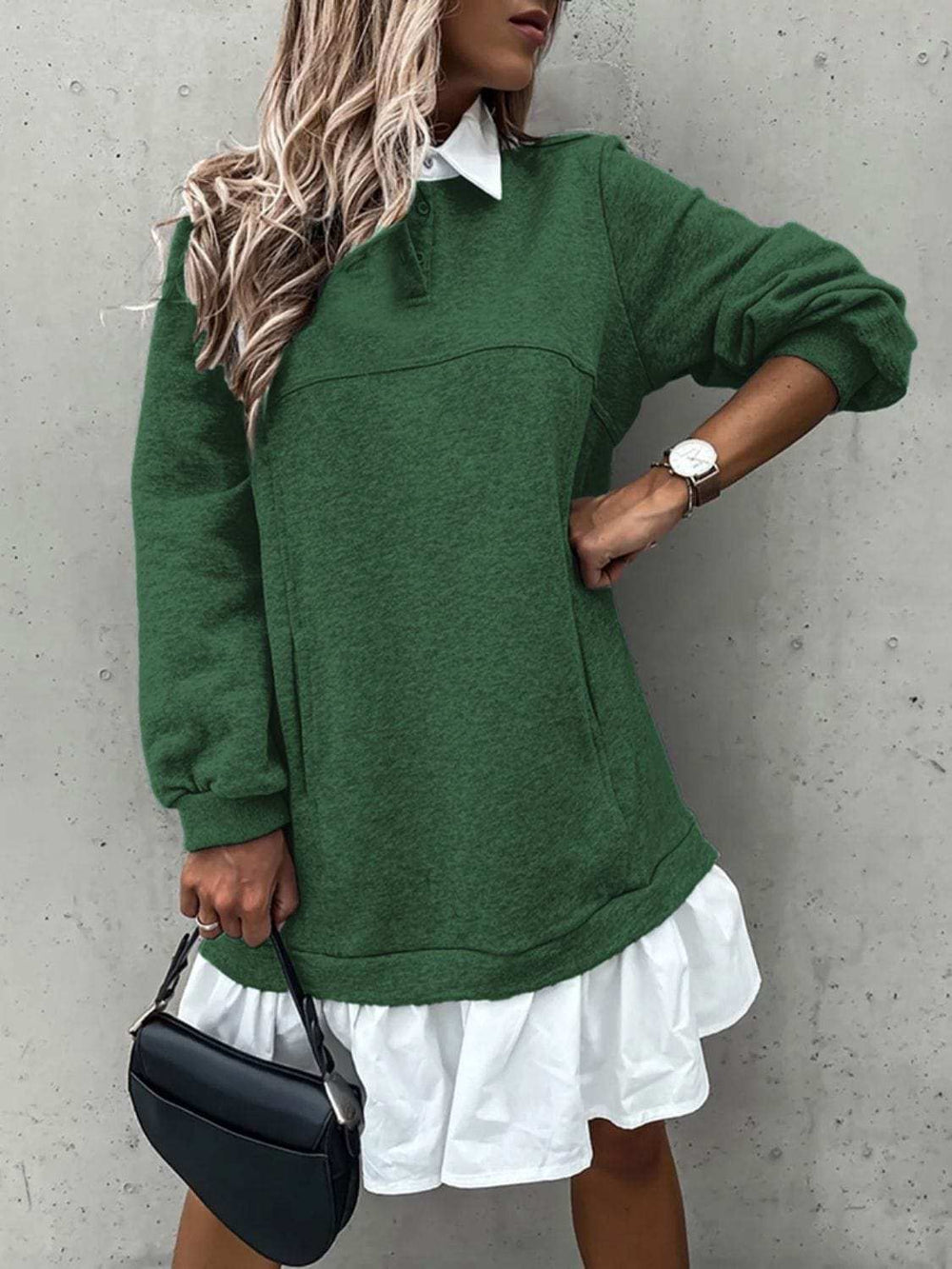 Devine Ruffle Hem Long Sleeve Mini Dress - Trendsi - Flyclothing LLC