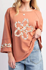 Exposed Seam Slit Floral Round Neck Blouse - Trendsi - Flyclothing LLC