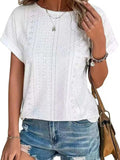 Eyelet Round Neck Short Sleeve T-Shirt - Trendsi - Flyclothing LLC