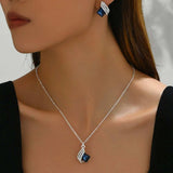 Stainless Steel Crystal Geometric Earrings and Necklace Jewelry Set - Trendsi - Flyclothing LLC