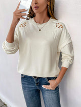 Perfee Cutout Round Neck Long Sleeve Sweatshirt - Trendsi - Flyclothing LLC