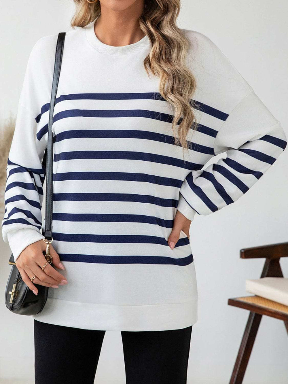 Striped Round Neck Long Sleeve T-Shirt - Trendsi - Flyclothing LLC