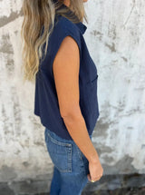Full Size Button Down Cap Sleeve Linen Shirt Plus Size - Trendsi - Flyclothing LLC