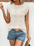 Eyelet Round Neck Cap Sleeve Top - Trendsi - Flyclothing LLC