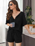 Full Size Waffle-Knit Dropped Shoulder Top and Shorts Set - Trendsi - Flyclothing LLC