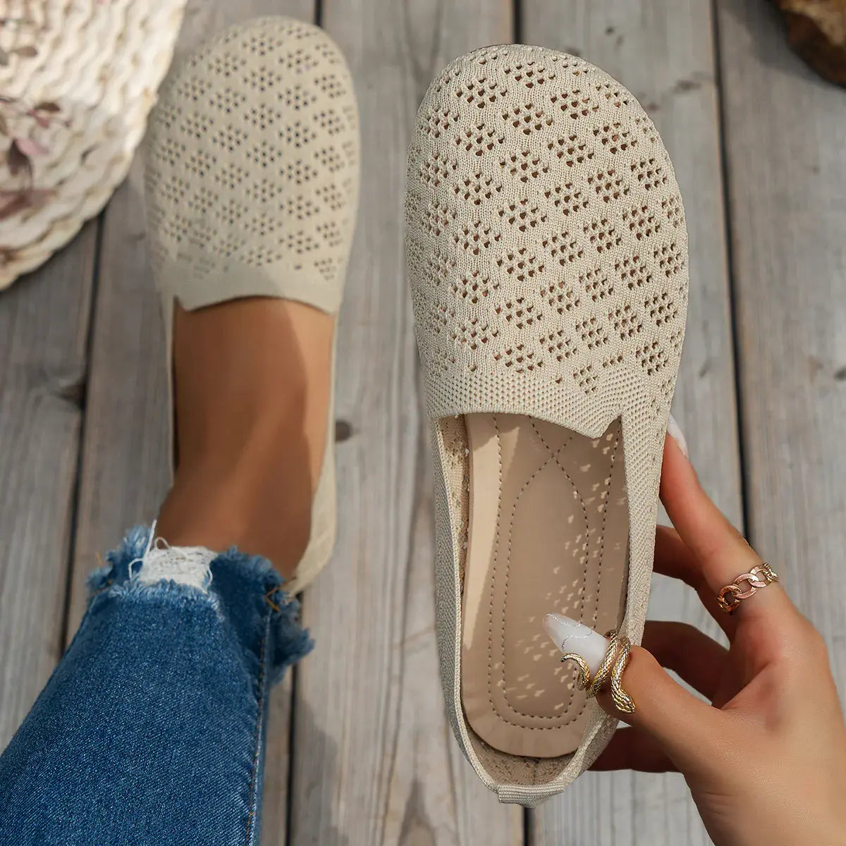 Mesh Round Toe Flat Slip-Ons - Trendsi - Flyclothing LLC