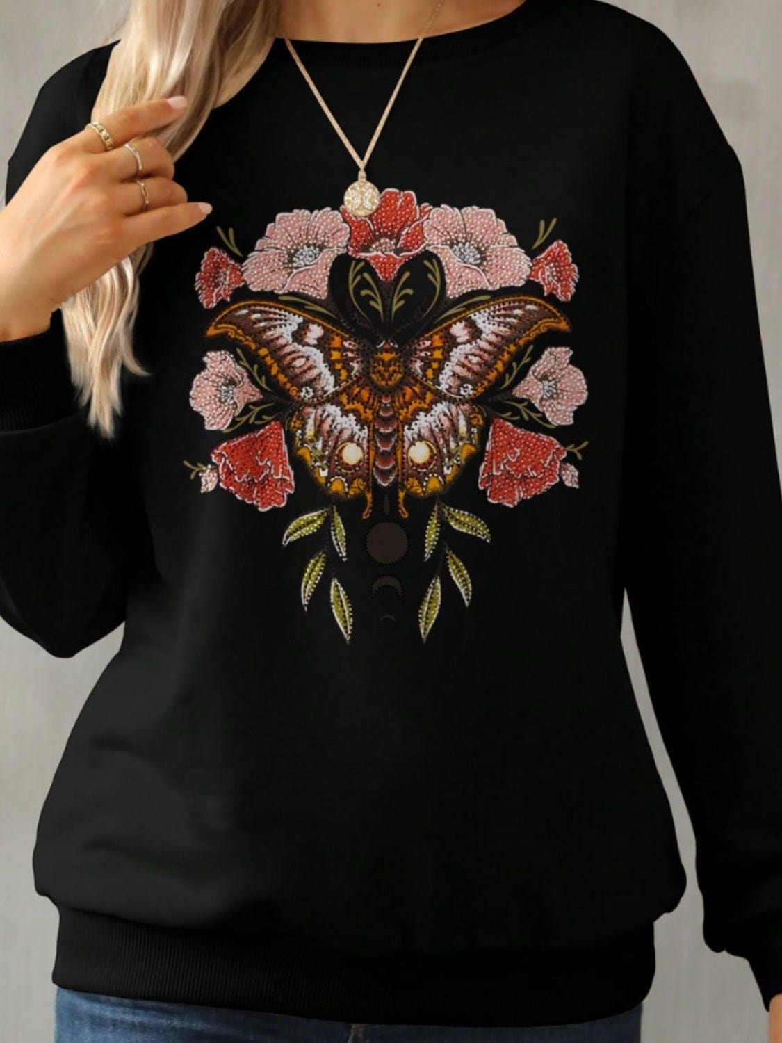 Graphic Round Neck Long Sleeve Sweatshirt - Trendsi